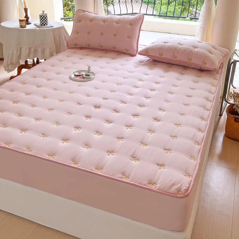 Хлопковый мягкий чехол для кровати из соевого волокна с чистой вышивкой нескользящий защитный матраса