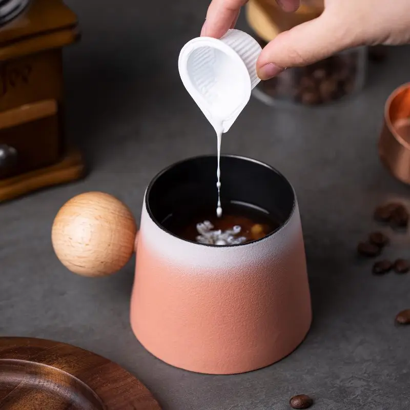 200ml Gradient Porcelain Mug Ceramic Coffee Cup and Wooden Saucers With Round Shape Wooden  Ball Handle