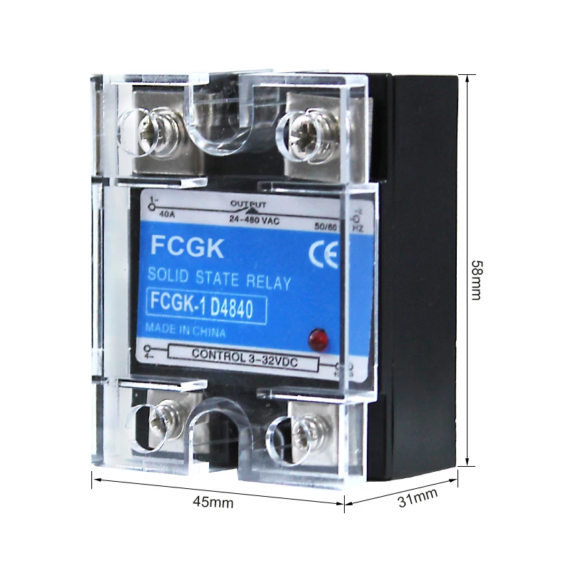 FCGK High Voltage Single Phase Solid State Relay Dc to Ac Ssr40da 3 to 32v 400vac Ssr Relay 40amps