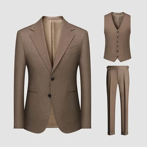 2026 New Men's Solid Color 3 Pieces Slim Business Single Breasted Notch Lapel Double Vents High Quality Suit Set for Men