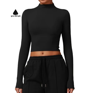 Custom logo Women Blank Long-sleeved Short Tshirts Breathable Slim Fit Sports Casual Ladies Cropped Tops