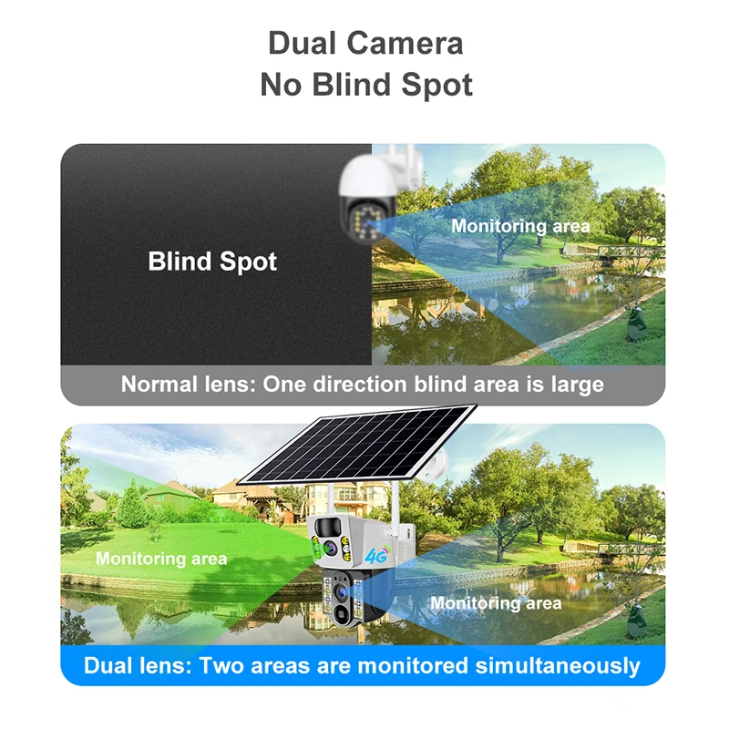 JOAREON New V380 Dual Len 4MP Solar Battery Powered Camera CCTV LTE SIM Card 4G IP PTZ Dual Lens Security Camera