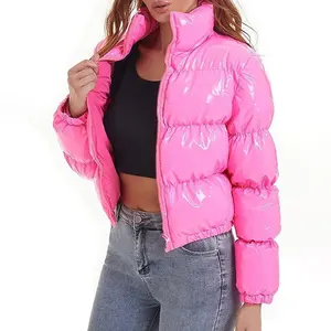 Manufacturer Winter High Quality Luxury Down Bomber Bubble Coat Women Custom logo Nylon pink Shiny Puffer Jacket
