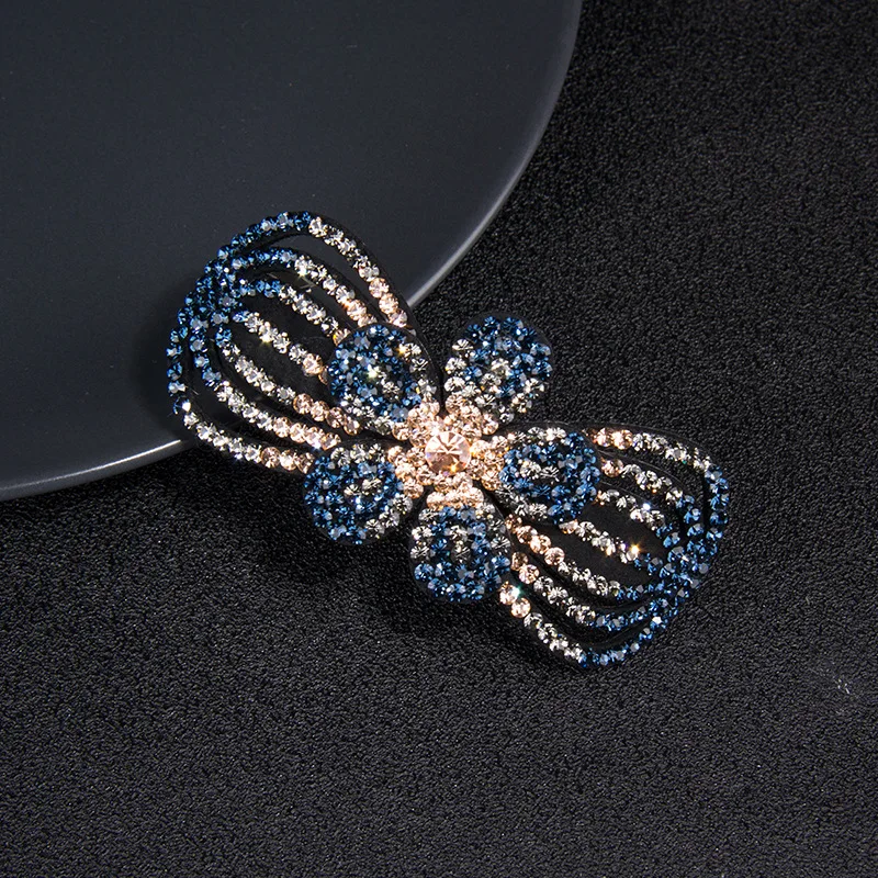Luxury Rhinestone Flower Hairpin Full Crystal Top Clip Hair Barrette Shinny Crystal Bow Spring Hair Clip for Girls