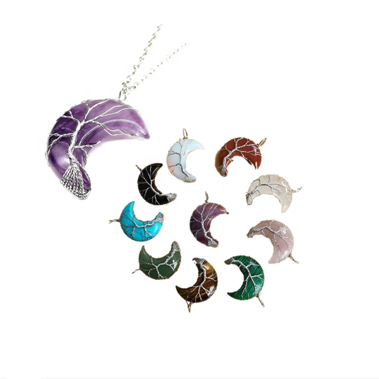 Ciondolo Pietra Di Luna / Collana Di Pietre Preziose Di Rame / Ciondolo Di Protezione / - Italia - Foto 4