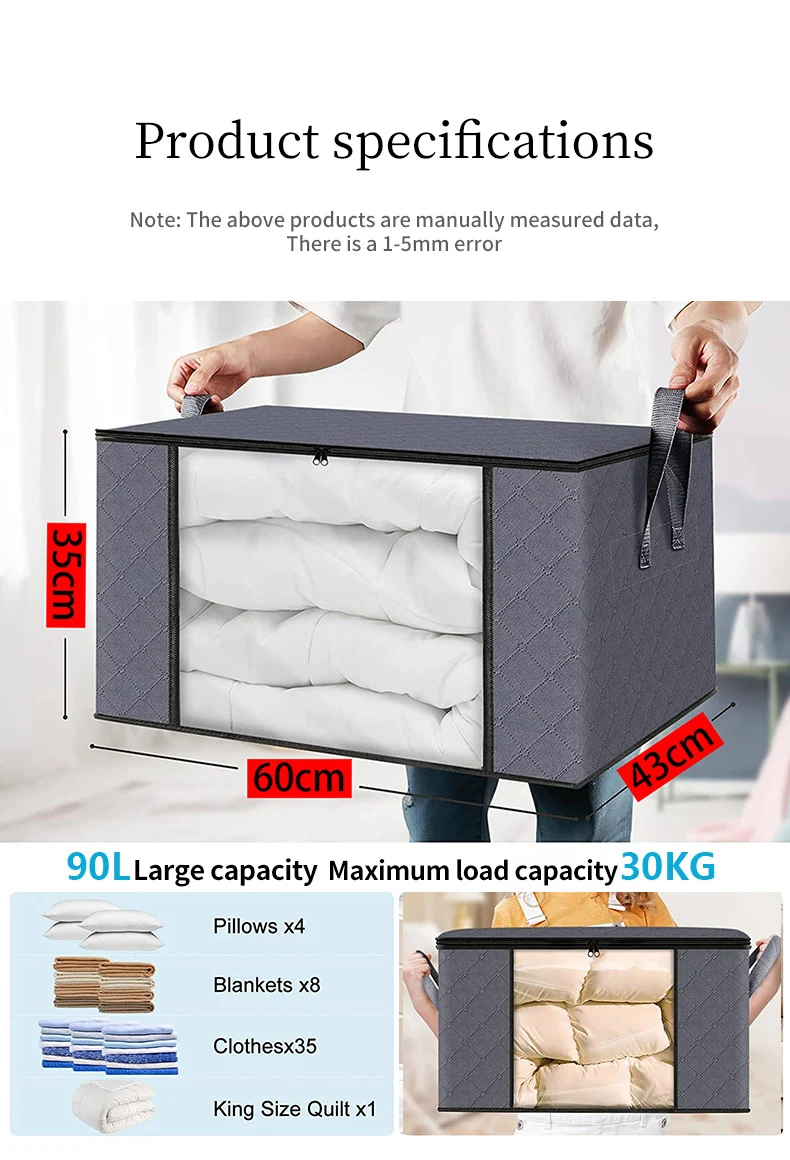 Quilt Storage Bag 4/6 pack Clothes Foldable Storage Bins with Reinforced Handles for Blanket Comforters Bedding