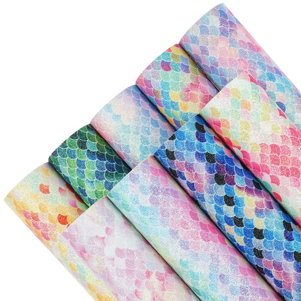 9 Patterns Fish Scale Glitter Fabric Leather Sheet Mermaid Synthetic ...