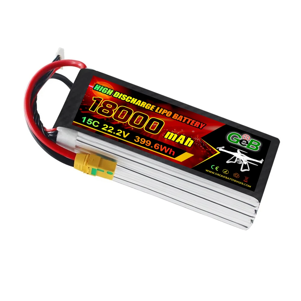 แบตเตอรี่โดรน FPV คุณภาพสูง GEB 6S 22.2V 15C แบตเตอรี่ UAV 18000mAh แบตเตอรี่ลิโพอัตราการคายประจุสูง 6S สำหรับโดรน FPV