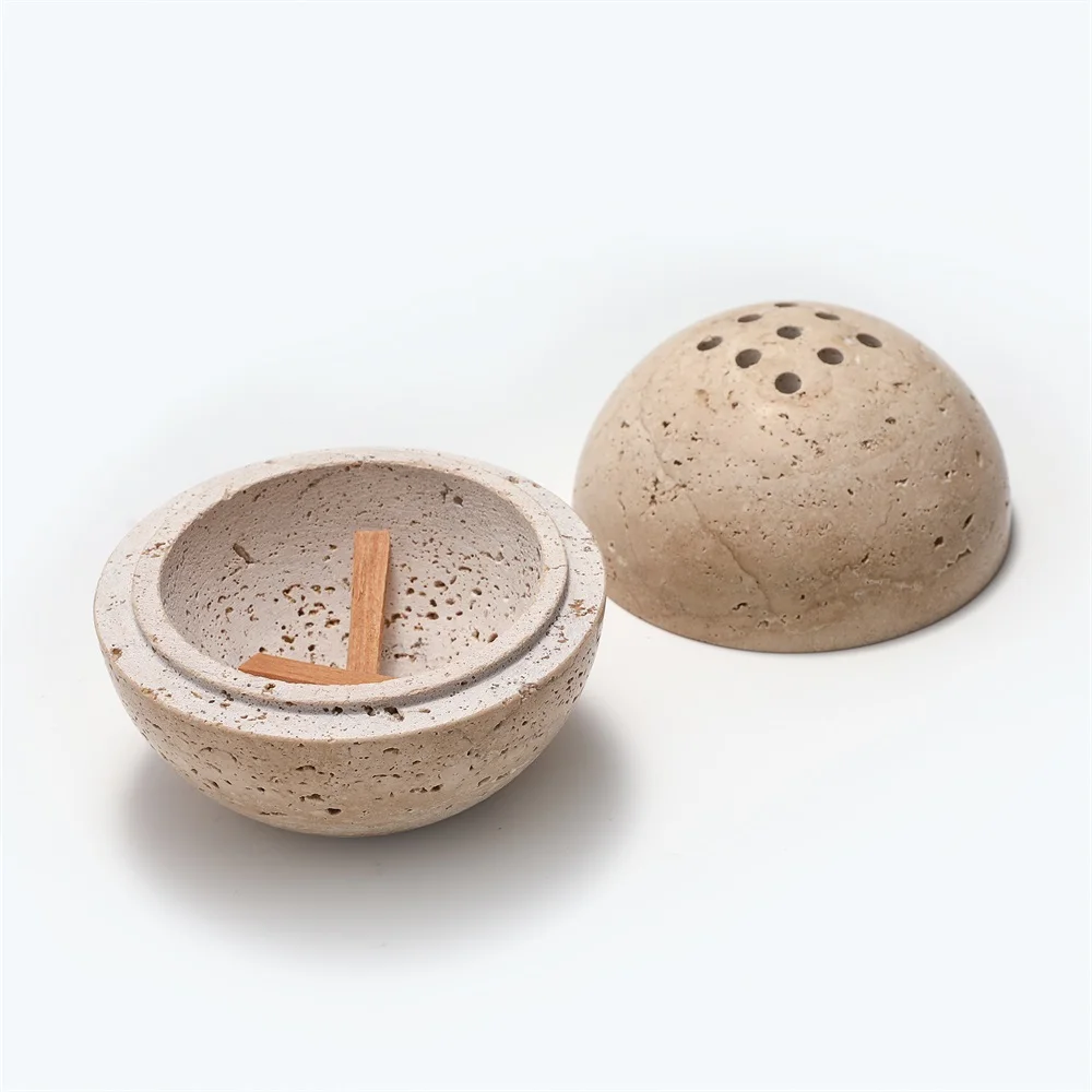 Maxery Natural Travertine Aroma Diffuser Spherical Incense Burner Natural Stone Round Vaporizer