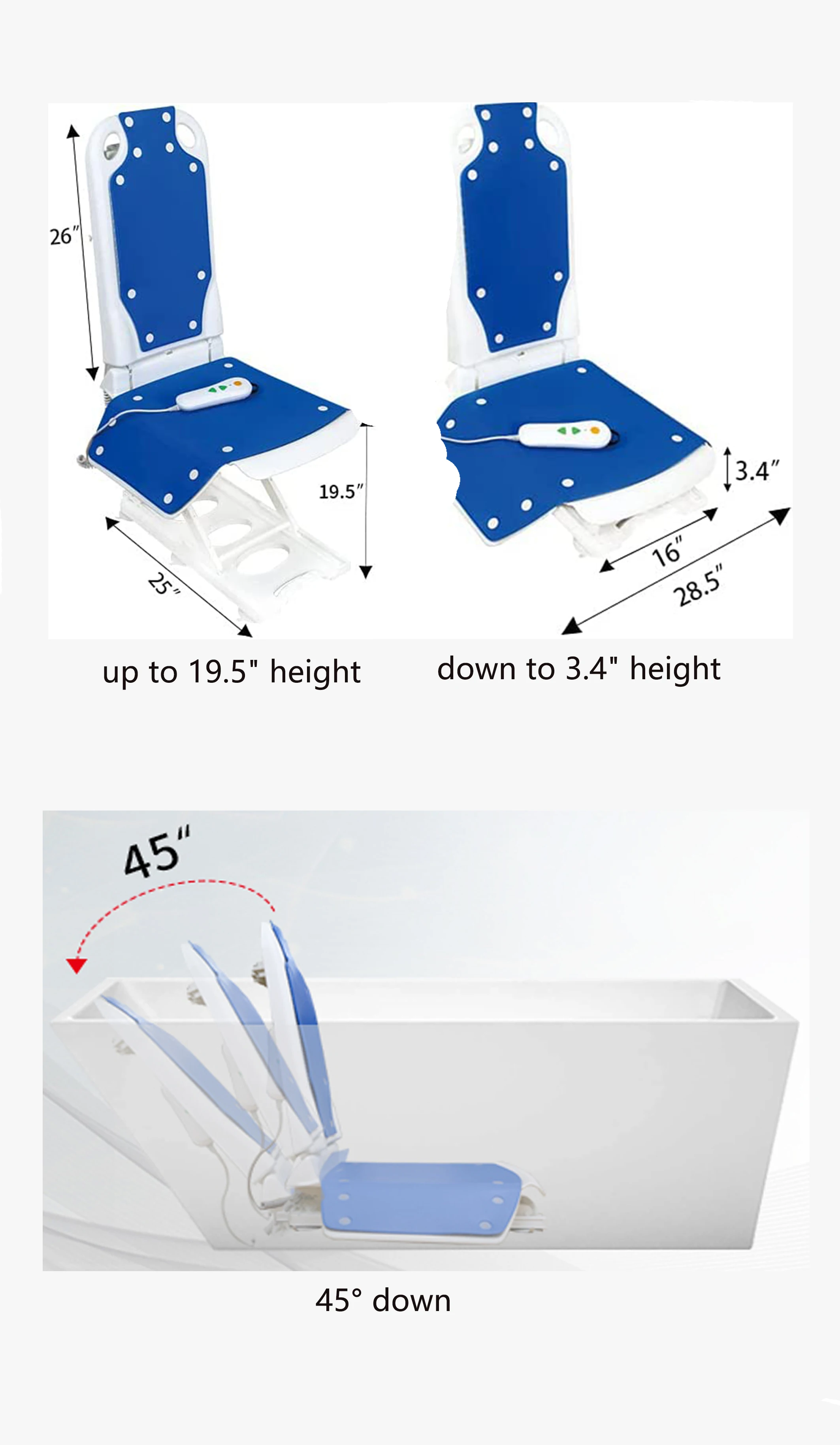 Bathtub Chair Waterproof Electric Lift Bath Chair Reclining Home Use