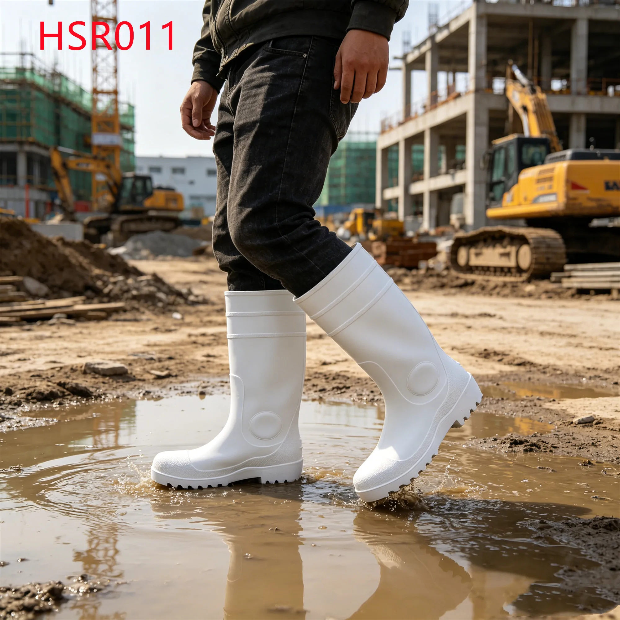 LXG,muddy Conditions Tall Shaft Silhouette White Gumboots Monsoon Season Anti-puncture&hit Easy Washable Safety Mud Boots HSR011