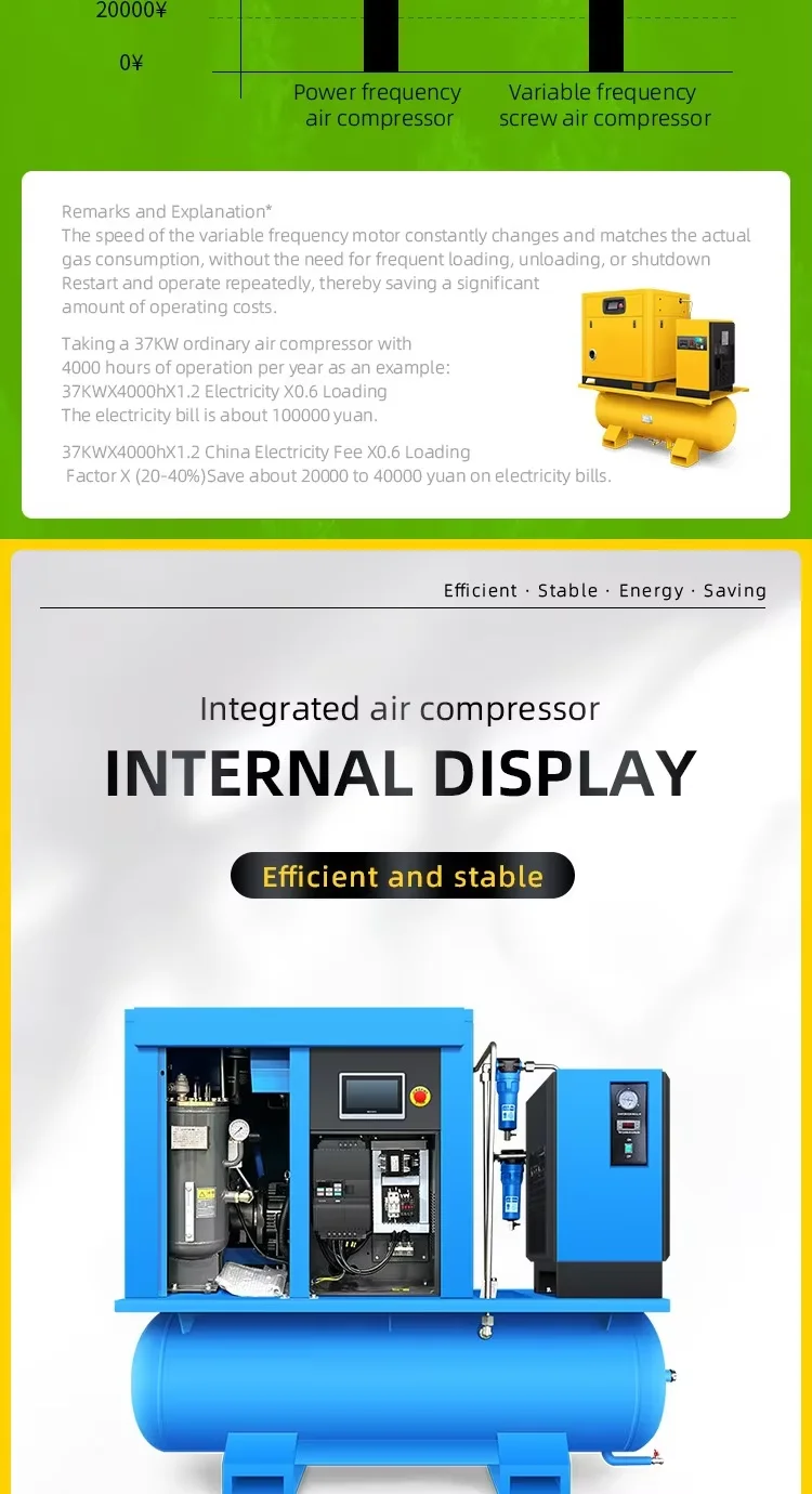 High Quality Custom All in One Screw Air Compressor the Industrial Air Compressors with Different Power Options