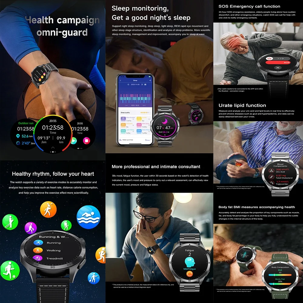 2024 New ET485 Amoled Smartwatch Health Monitoring IP68 Waterproof Blood  Oxygen BT Call Men Health Smart Watch 2024