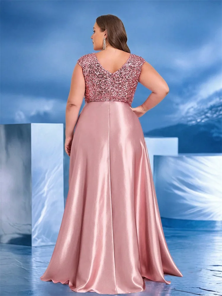 plus size sequin bridesmaid dresses Ever-Pretty Plus Size Sequin Cape Sleeve V-Neck Formal Dress Maxi Dress In Burgundy Size 26 main image 0