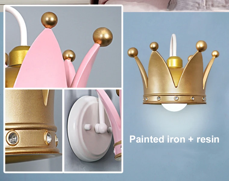 kid room crown wall lamp girl princess bedroom cartoon hanging lamp personality creative pastoral bedside warm lamps