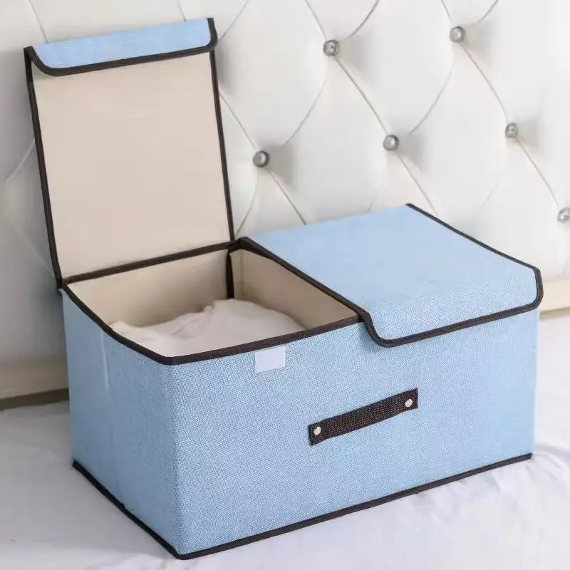 Factory Wholesale Living Room Furniture High Quality Linen Fabric Cloth Organizer Foldable Storage Box Lid Durable Soft