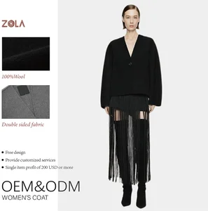 Women's Custom-Size Double-Sided Woolen Coat Handmade Short Eco-Friendly Soft Winter Clothing with V-Neck Single Button Decor