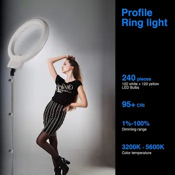 Neewer 18-inch White LED Ring Light with Silver Light Stand Lighting Kit Dimmable 50W 3200-5600K with Soft Filter, Hot Shoe detail image