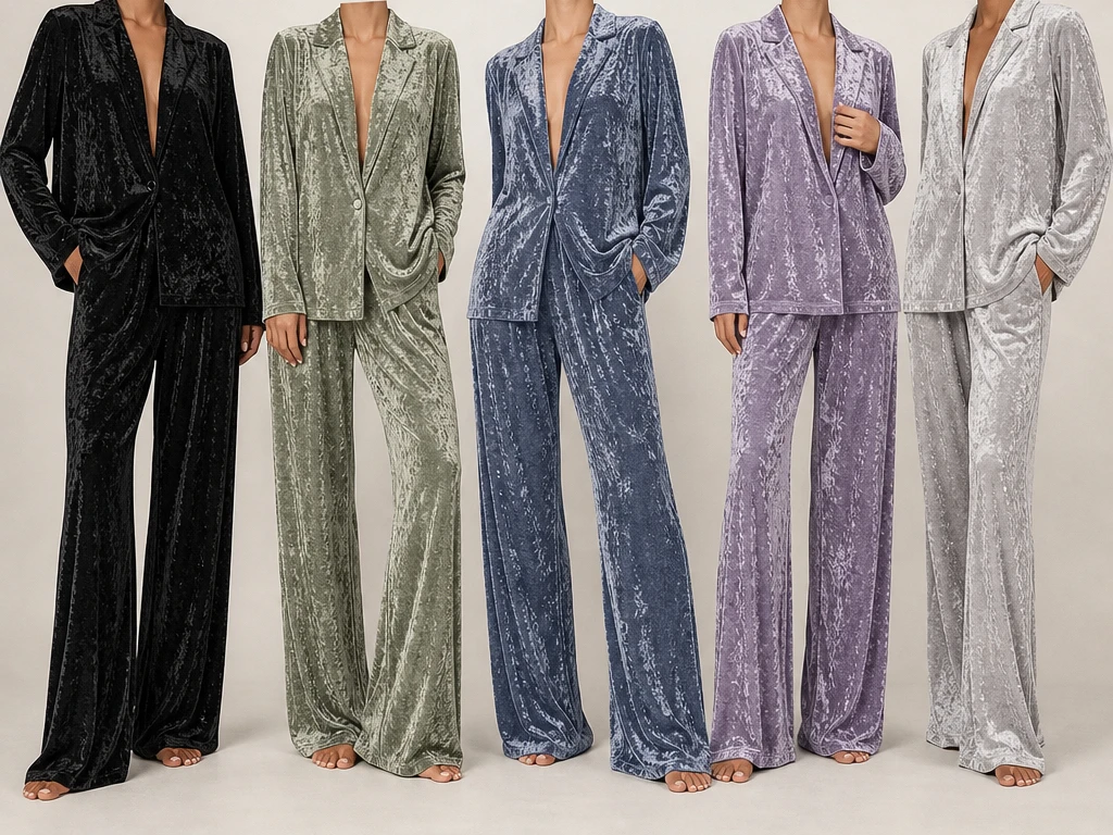 Soft Velvet Women's Lounge Set Suit Collar Long Sleeve Full Length Polyester Pajamas for Winter Spring Autumn — detail
