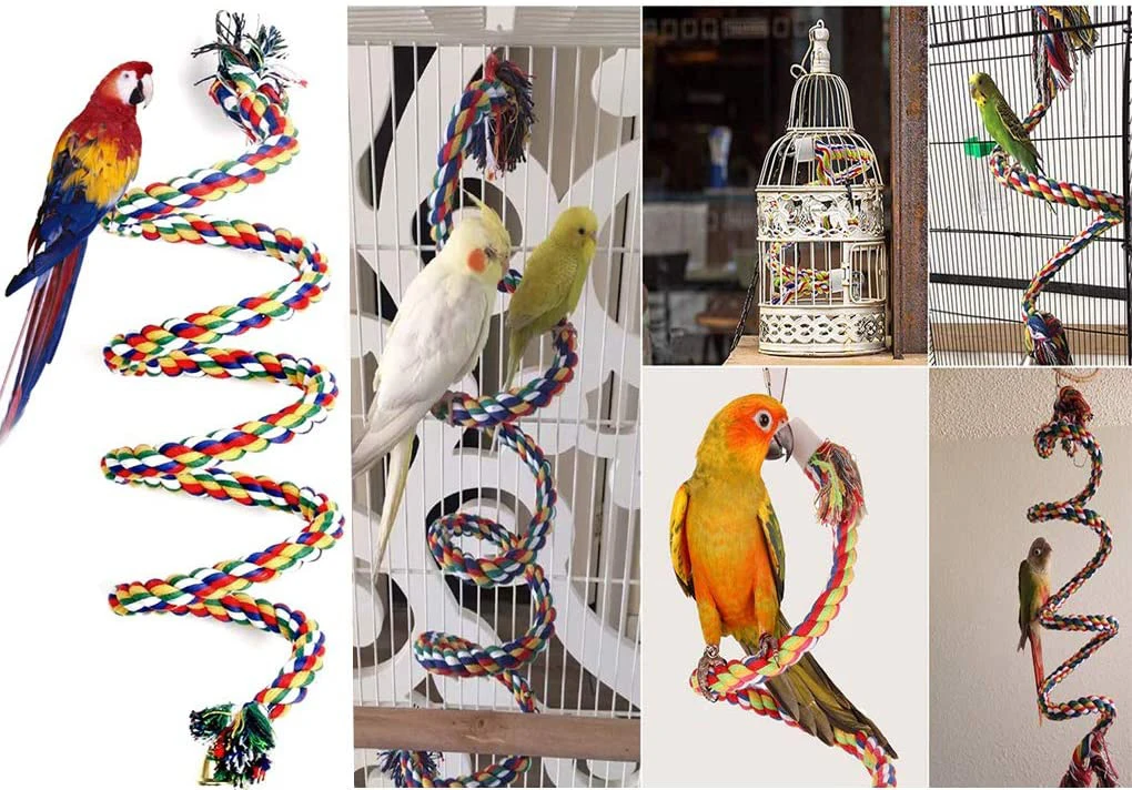 Parrot Rope Perch Cotton Rope Bird Perch With Bell Climbing Stand Bar