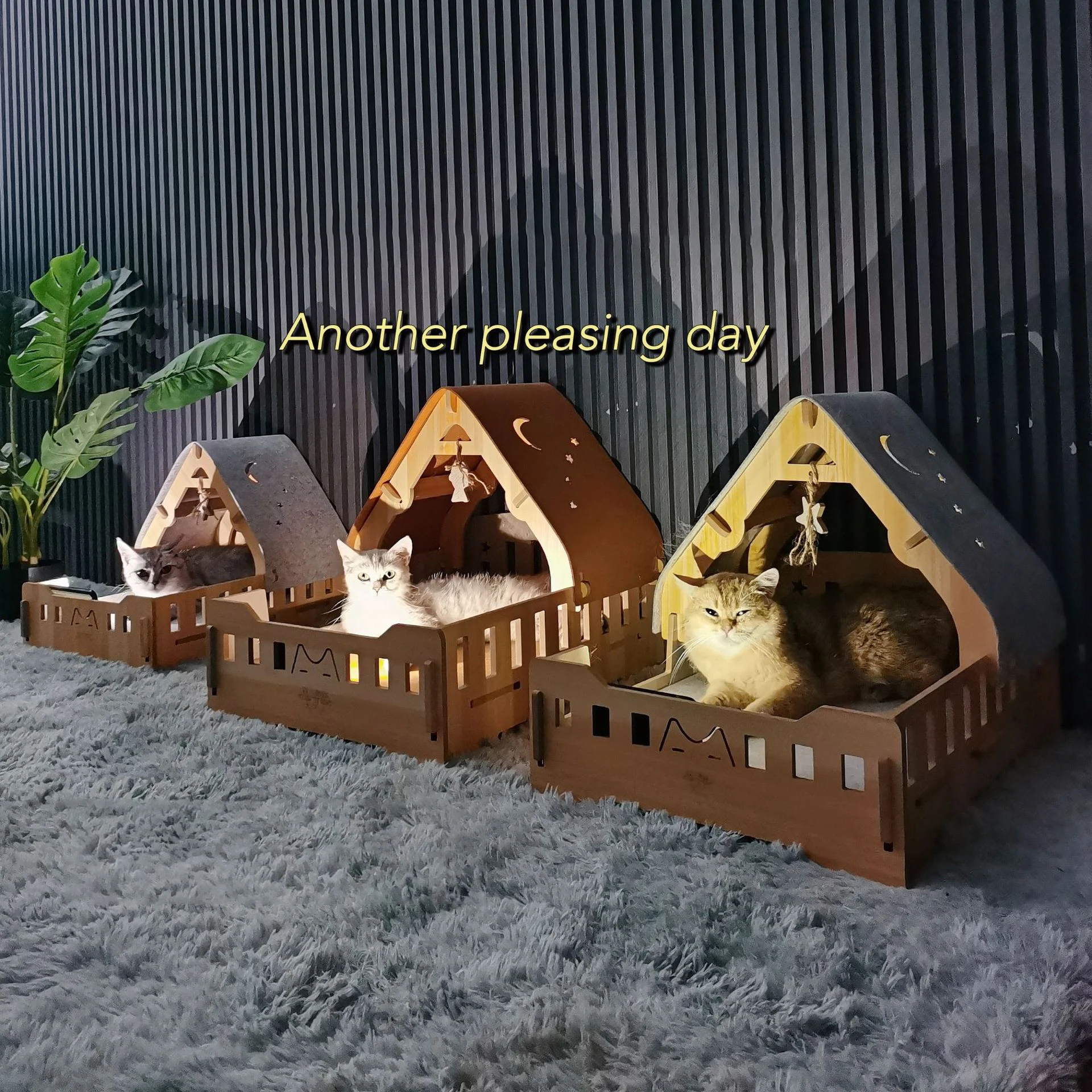 Oem Custom Wooden Pet Furniture Assemble Cat Tree Cave Lounge House Mdf