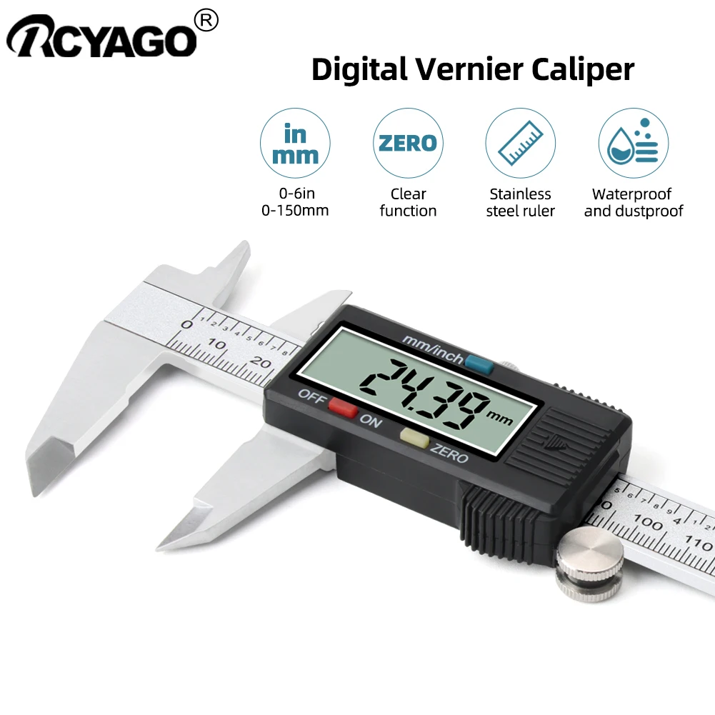 Digital Electronic Gauge Stainless Steel Vernier 150mm 6inch Caliper Micrometer 