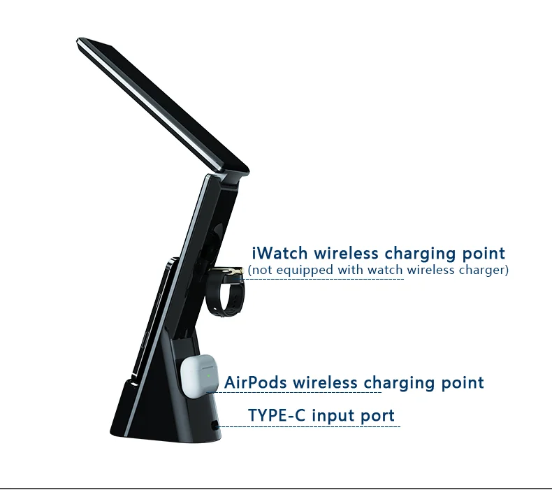 N6115w 3 in 1 Desk Organizer Wireless Charger with Table Lamp and Alarm Clock