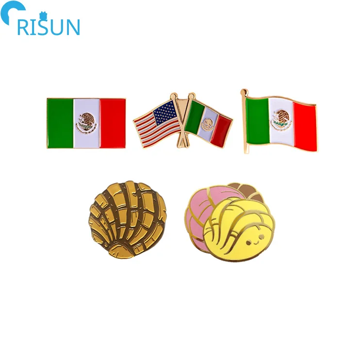 Customized Enamel Mexican Pan Double Cross Flag Enameled Metallic Pins ...
