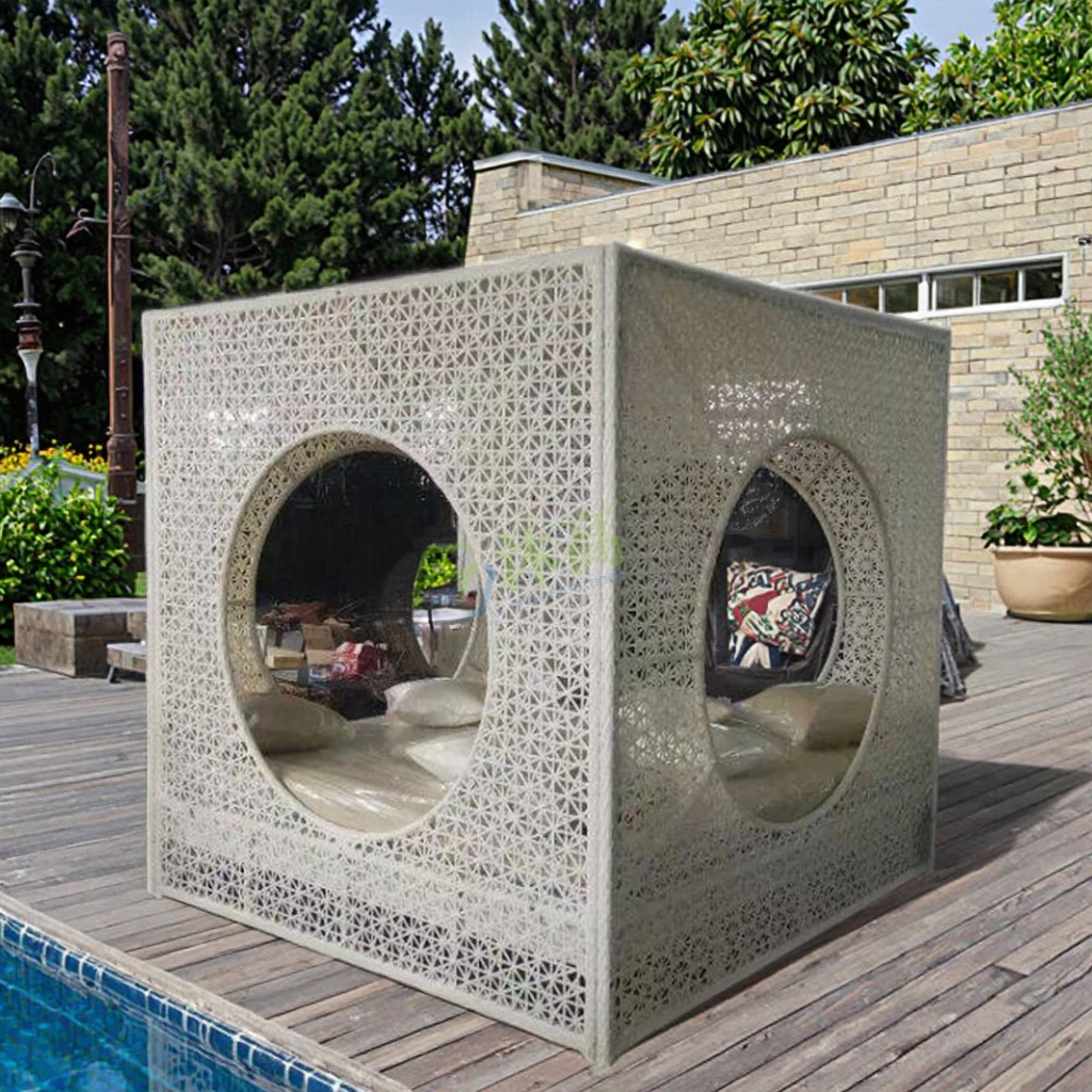 Bali Modern Aluminum Frame Rattan Outdoor Daybed Pool Cabanas Sun Lounger Waterproof for Courtyard Hotel Use
