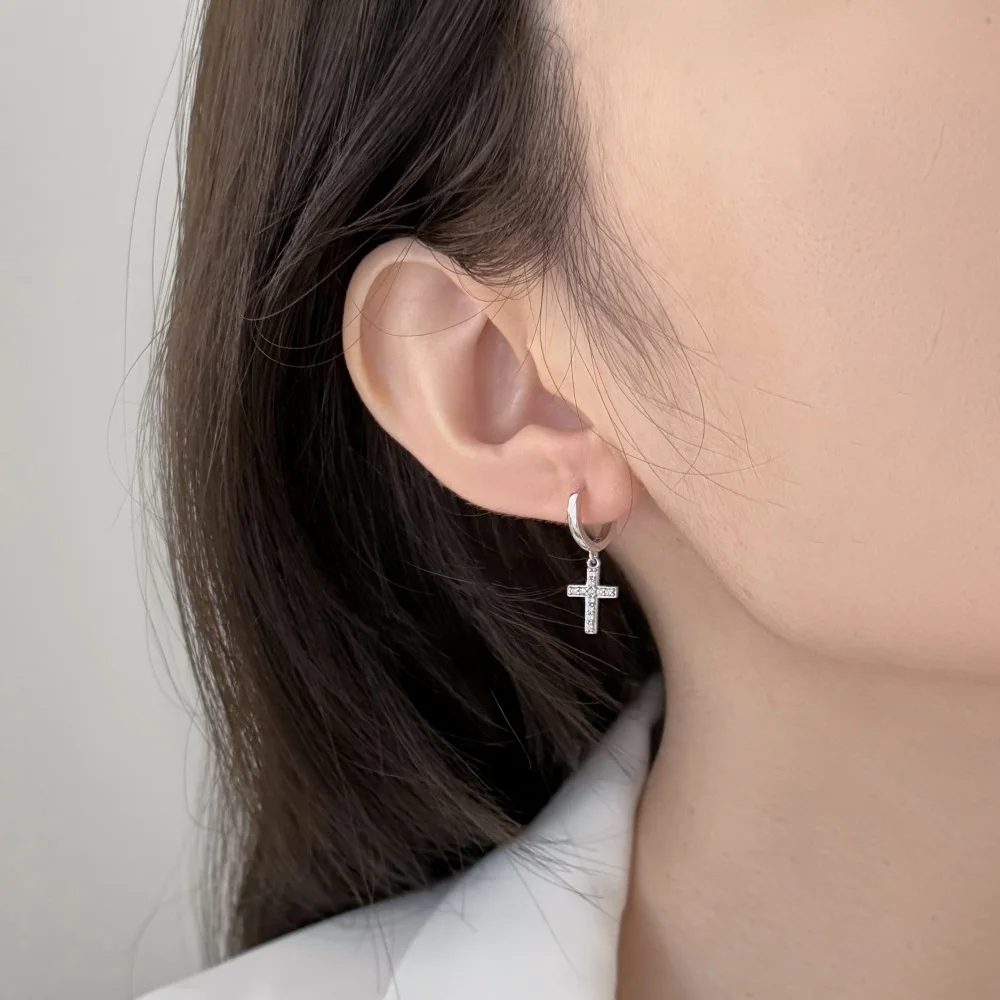 KAKODIY Jewelry Exquisite 925 Sterling Silver 5A Cubic Zirconia Miniature Religious Cross Pendant Earrings Women's Daily Jewelry detail 2