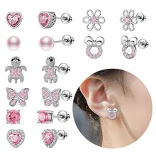 10Pair/Set Ear Piercing Butterfly Cartilage Tragus Helix Heart Zircon Piercing Stud Fancy Earrings for Women Body Jewelry