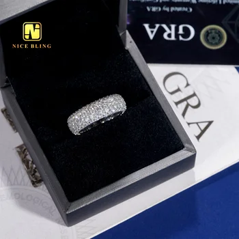 Luxury men women moissanite rings 925 silver jewelry iced out hip hop diamond rings 5 rows moissanite engagement band