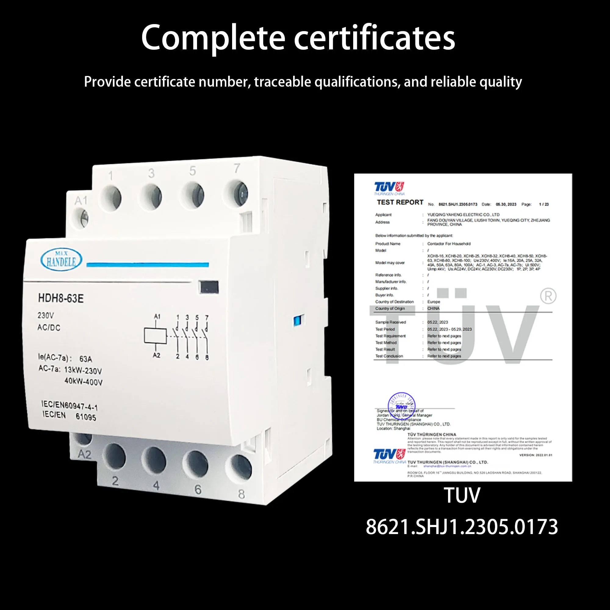 230V AC-Schütz 4-polig, 2NO 2NC, 63A, Für Haushalt, 50/60Hz, 30 Schaltspiele/h, Isoliert, Einfache Montage, 100.000 Elektrische Zyklen