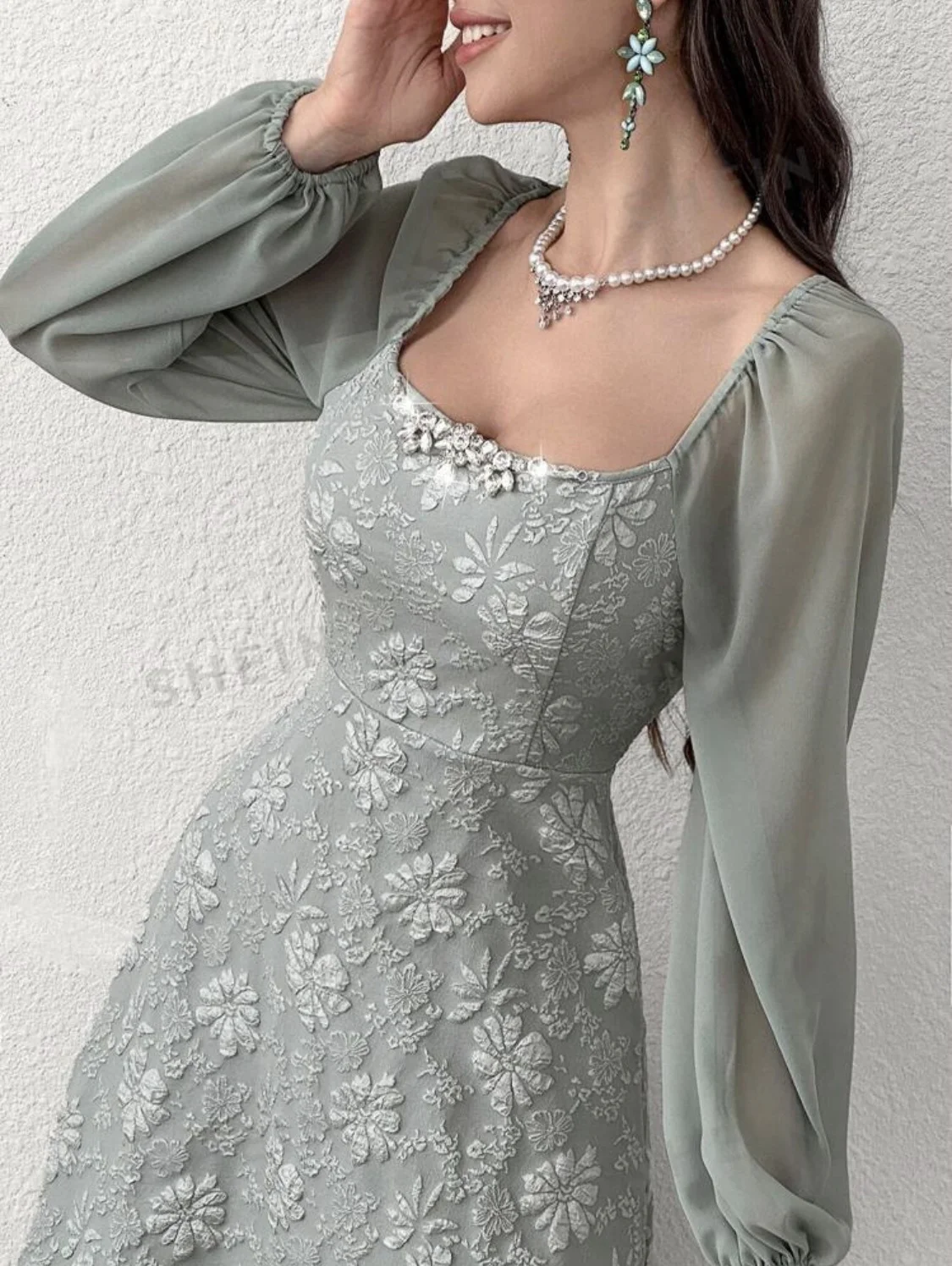 polyester dress stretchy Women's Party Dark Gray Pullover Stretchy Polyester Long Sleeves Glitter Dress M