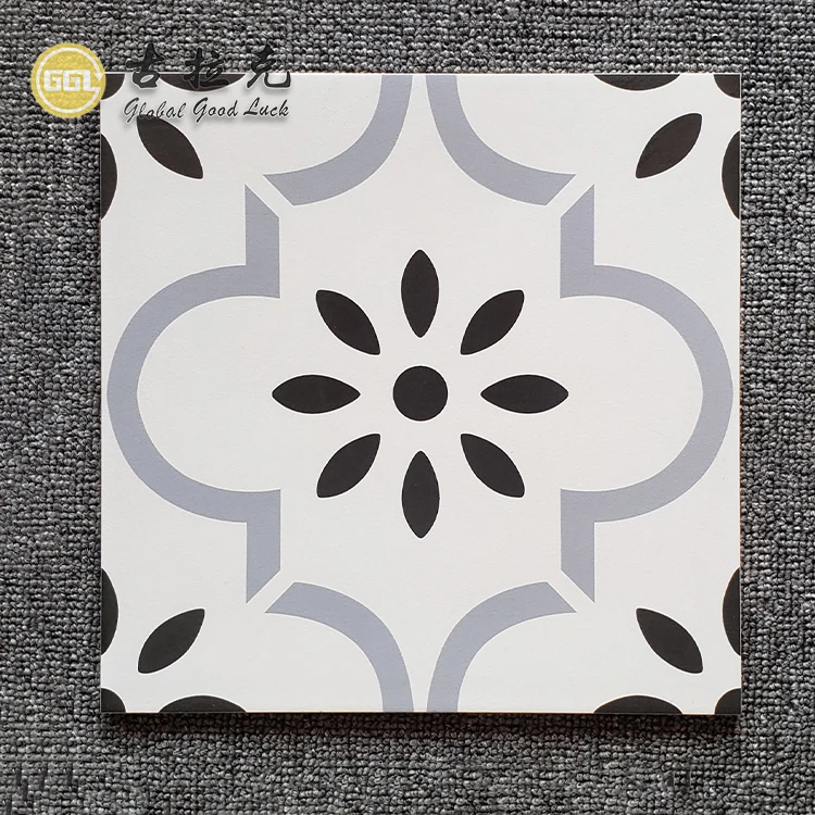 Hot selling  White & Black Flower Pattern Porcelain Mosaic Tiles