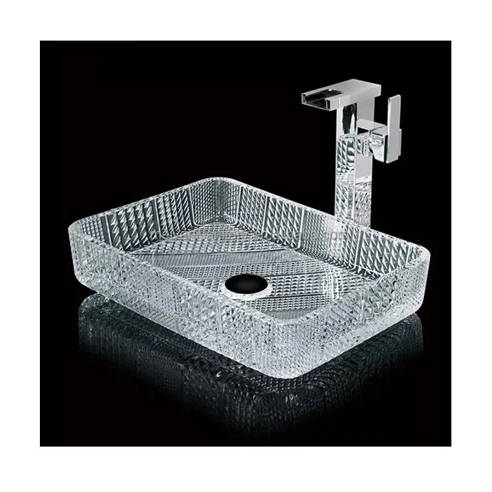 Rectangle bathroom vessel vanity glass sink wash basin