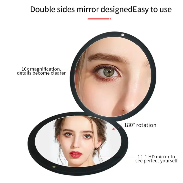 Personalized Custom Travel Makeup Mirror Double Sided Pocket Round