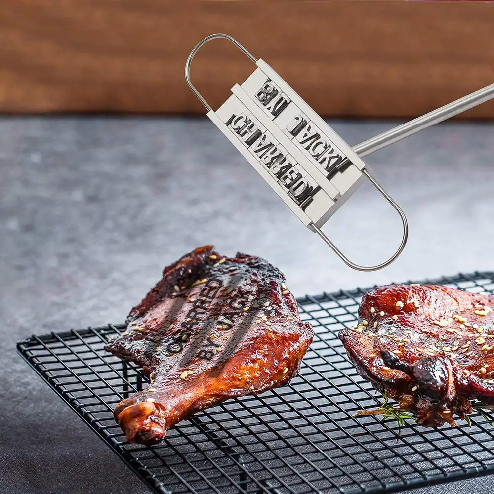 BBQ Barbecue Branding Iron Signature Name Marking Stamp Tool Meat Steak Burger 55 x Letters and 8 spaces Alibaba