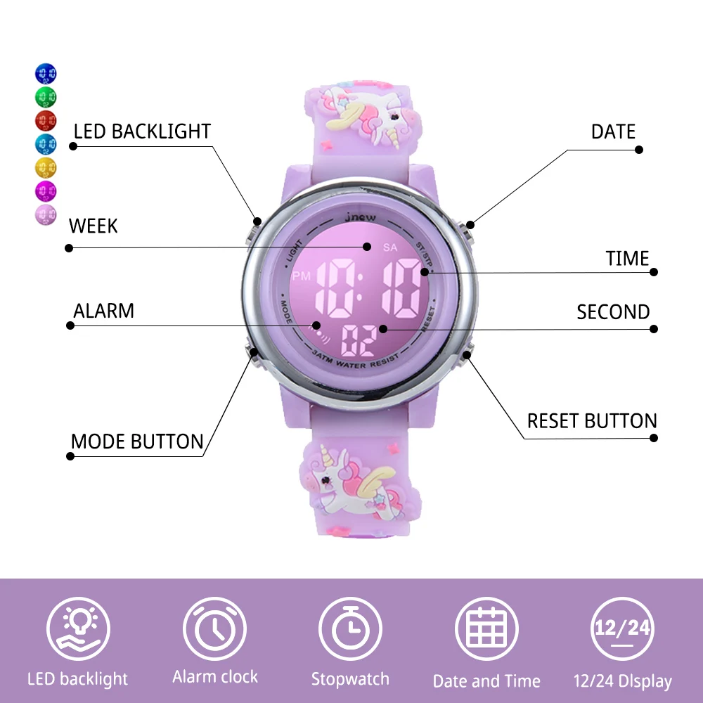 Fast Delivery Kids LED Digital Sport Cartoon-Style Stainless Steel Watch 30M Water Resistant Chronograph Stop Watch Alarm