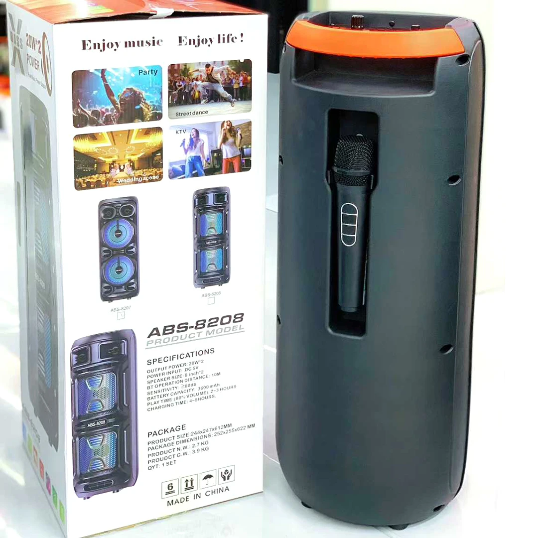 ABS-8208 Hot Sale Daul 8 Inch Super Bass Wireless Karaoke Portable