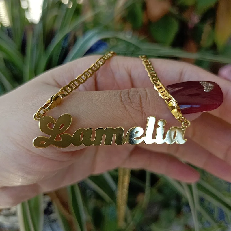 Stainless Steel Personalized Gold Custom Name Necklace Lace Flat