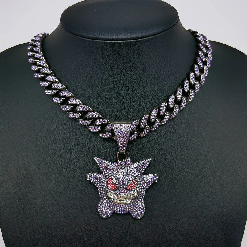 Hip Hop Bling Cartoon Ghost Charms Gengar Pendant Necklace