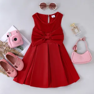 2026 New Arrivals Kids Elegant Dress Sweet Sleeveless Bow Pleated Children Dresses Fashion Girls Summer Clothing