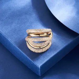 Classic Women's Engagement Wedding Gift Ring with Sparkling Zircon Gemstone Inlay in Brass Trendy Romantic Design for Daily Wear