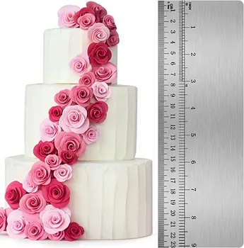 Food Grade 304 Stainless Steel  Cake Ruler Scraper Cake Comb With Measuring Scale