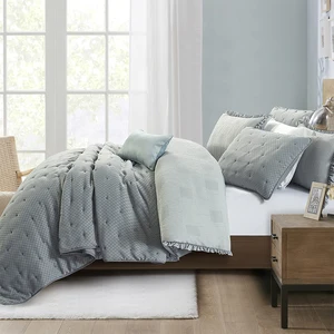 Modern 7pcs Eco-Friendly Woven Polyester/Cotton Bedding Comforter Set Factory Customized 200TC Plain Color Geometry Full/Queen