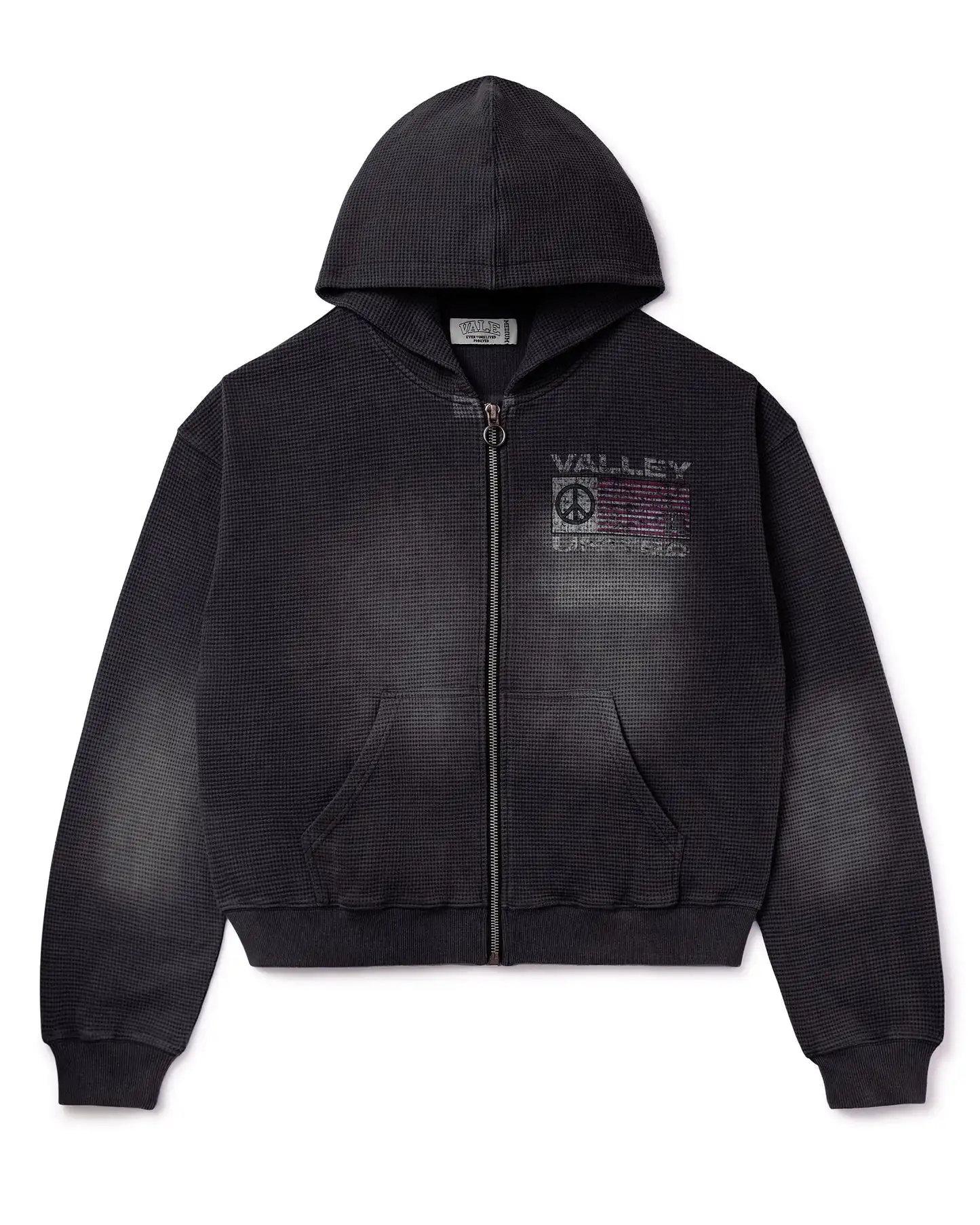 Salati Custom Man High Quality Hoddies Baggy Waffle Knitted Cotton Zipper Sun Faded Distressed Acid Wash Sweatshirt Men's Hoodie gallery 9