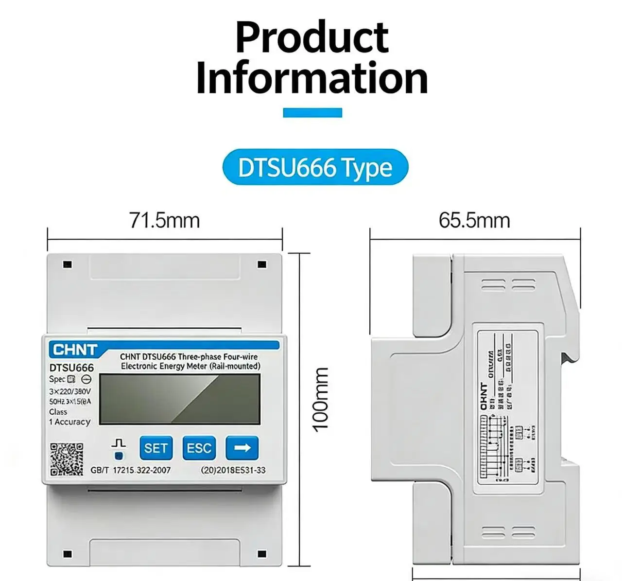 CHINT DTSU666 50HZ 400imp/kwh 3*220/380V 0.25-0.5(80)A/5(80)A Three ...
