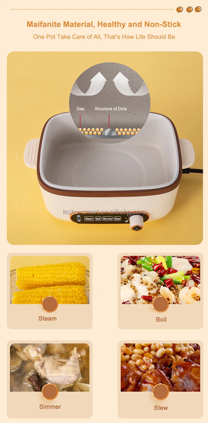 Lecko 2022 Portable 800w Fast Cooking Pot Food Warmer 1.5l Intelligent