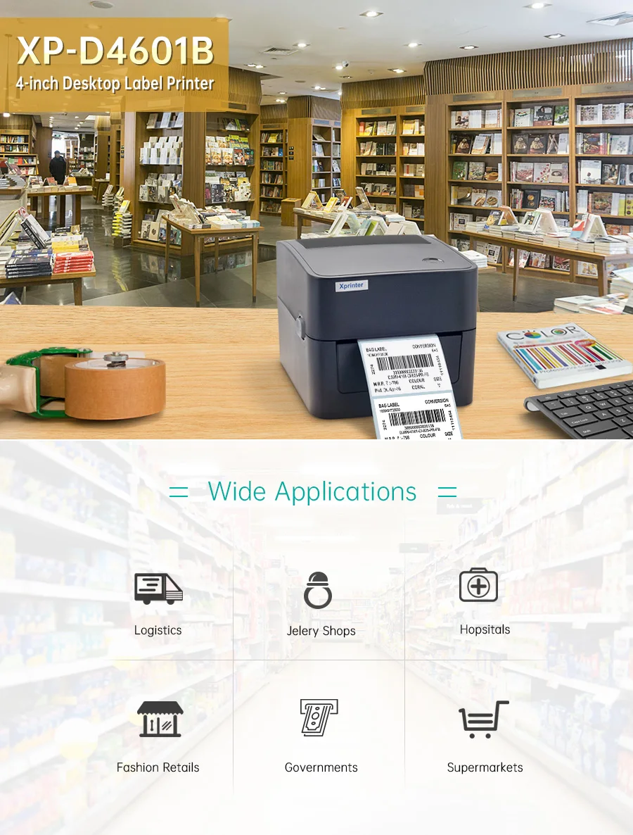 Xprinter Xpd4601b 4 Inches Thermal Sticker Printer Black And White For
